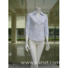 上海聚荣服装设计有限公司-全棉细条纹七分袖翻领OL风格衬衫